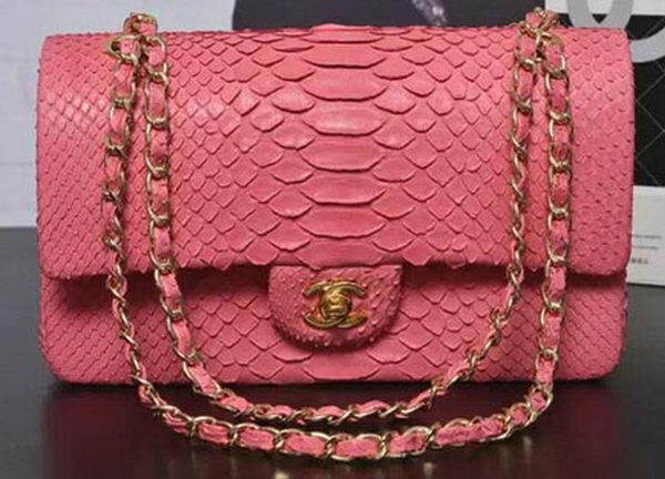 Chanel 2.55 Series Flap Bags Pink Original Python Leather A1112SA Gold