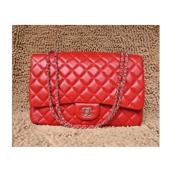 Chanel A47600 Flap Borse In Pelle Di Agnello Rossa Con Argento H