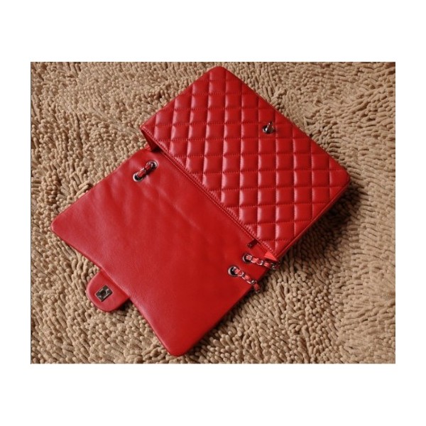 Chanel A47600 Flap Borse In Pelle Di Agnello Rossa Con Argento H