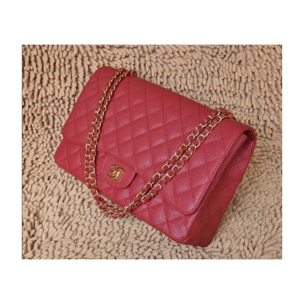 Chanel A47600 Flap Borse In Pelle Di Vacchetta Rossa Con Oro Hw