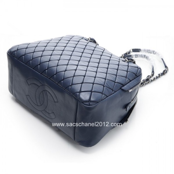 Borse Chanel 2012 Bowling In Pelle Di Vitello Blu Navy Con Shw R