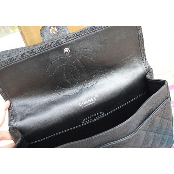 Chanel 2012 New Black Caviar Flap Borse In Pelle Jumbo Con Shw