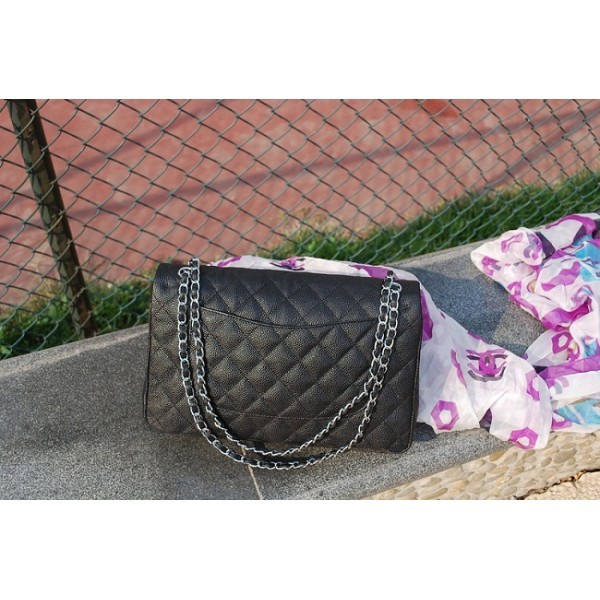 Chanel 2012 New Black Caviar Flap Borse In Pelle Jumbo Con Shw