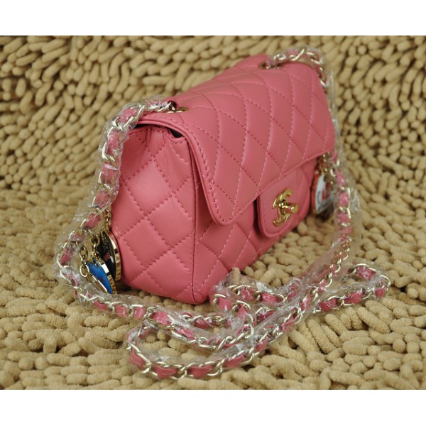 Chanel Flap Bag Agnello Mini Rosa A Forma Di Cuore Charm