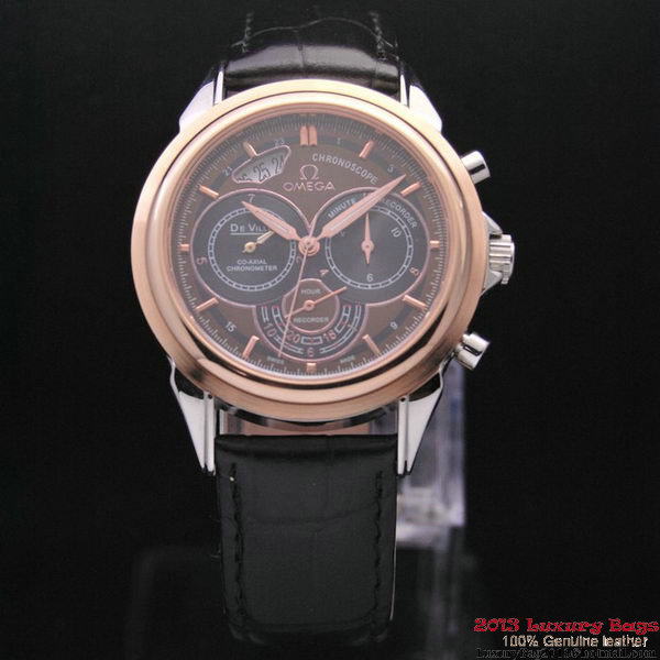 OMEGA DE VILLE CO-AXIAL CHRONOSCOPE Red Gold on Black Leather Strap OM77421