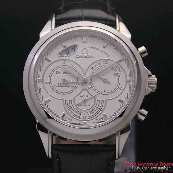 OMEGA DE VILLE CO-AXIAL CHRONOSCOPE Steel on Black Leather Strap OM77402