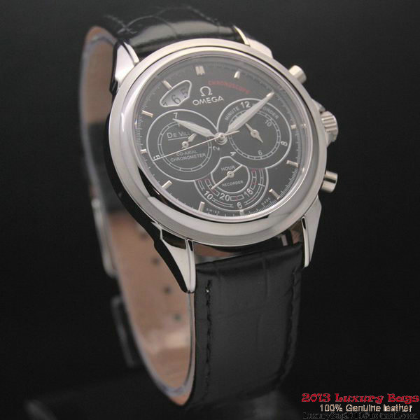 OMEGA DE VILLE CO-AXIAL CHRONOSCOPE Steel on Black Leather Strap OM77411