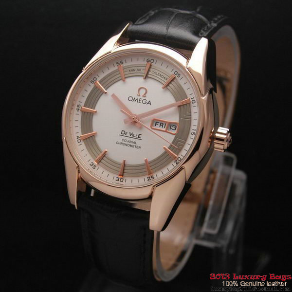 OMEGA DE VILLE HOUR VISION ANNUAL CALENDAR Red Gold on Black Leather Strap OM77120