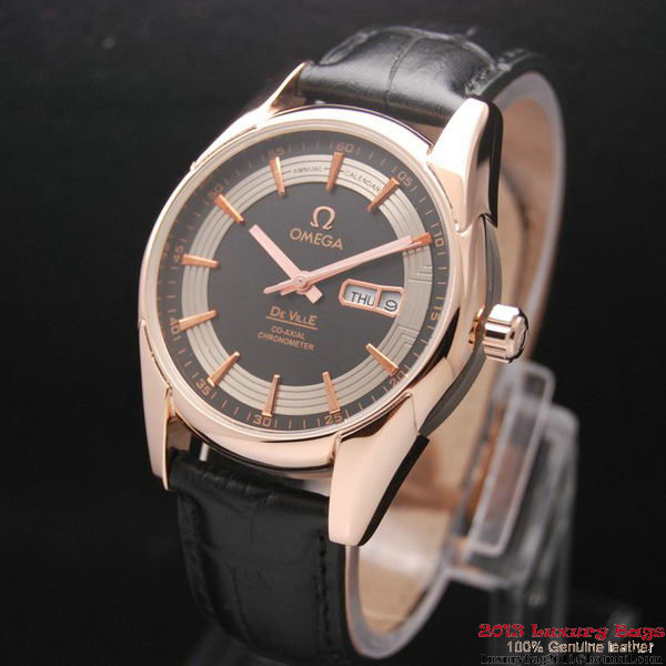 OMEGA DE VILLE HOUR VISION ANNUAL CALENDAR Red Gold on Black Leather Strap OM77124