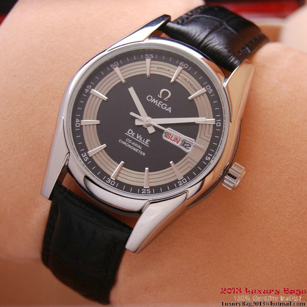 OMEGA DE VILLE HOUR VISION ANNUAL CALENDAR Steel on Black Leather Strap OM77112