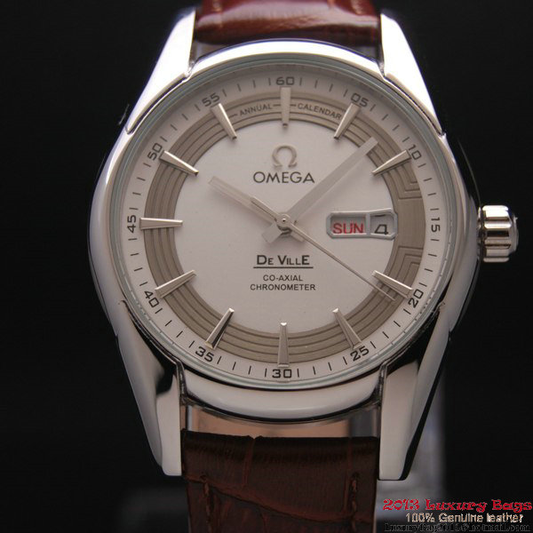 OMEGA DE VILLE HOUR VISION ANNUAL CALENDAR Steel on Brown Leather Strap OM77107