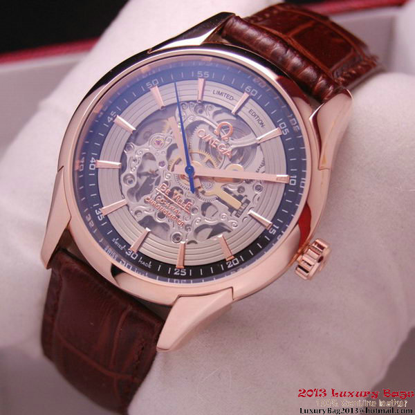 OMEGA DE VILLE Tourbillon Watches Red Gold on Brown Leather Strap Om7015