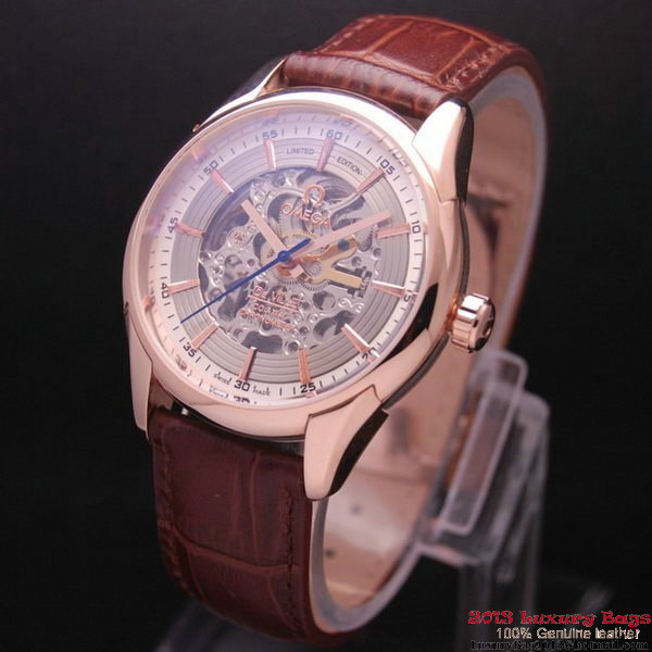 OMEGA DE VILLE Tourbillon Watches Red Gold on Brown Leather Strap Om7013