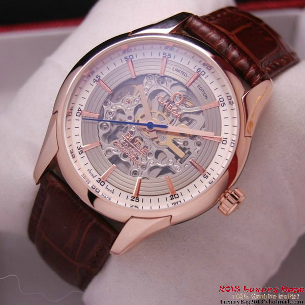 OMEGA DE VILLE Tourbillon Watches Red Gold on Brown Leather Strap Om7013