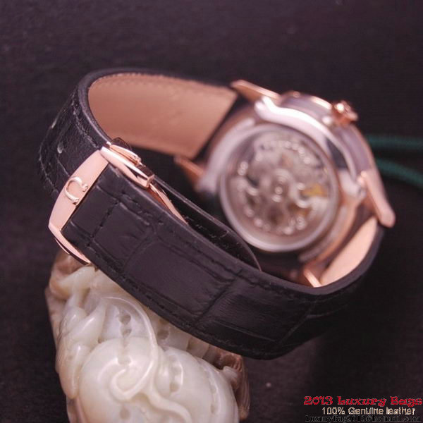 OMEGA DE VILLE Tourbillon Watches Red Gold on Black Leather Strap Om7014