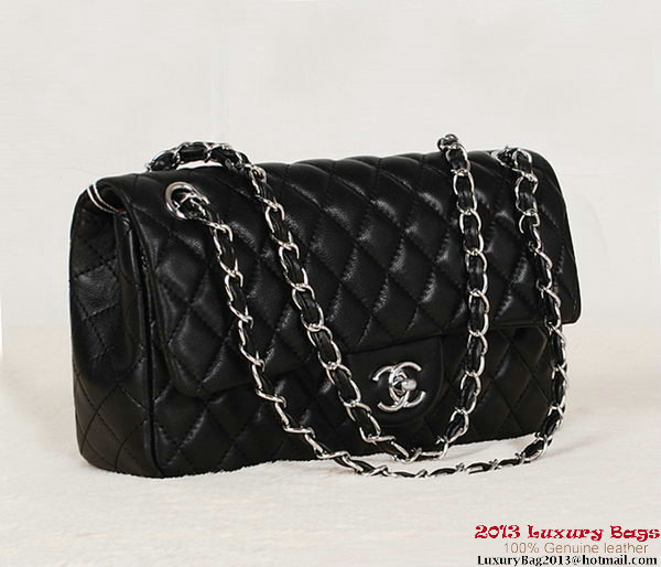 Chanel 2.55 Series Bag Black Sheepskin Leather 1112 Silver