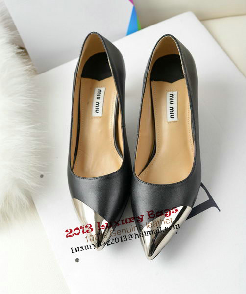 miu miu Sheepskin Leather Point-Toe Pumps MM2124 Black