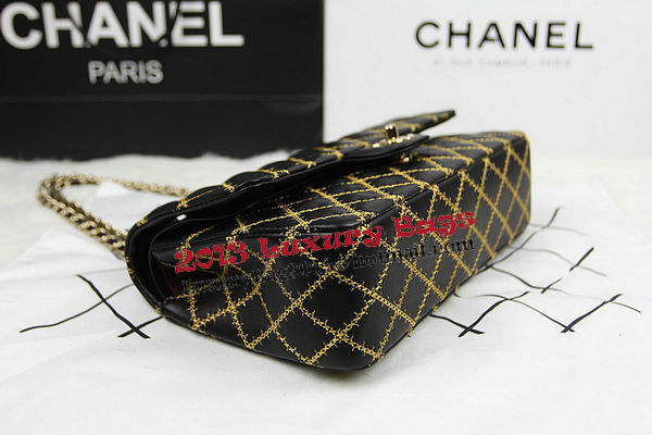 Chanel 2.55 Series Classic Embroidery Flap Bag A1112 Black Original Leather Silver