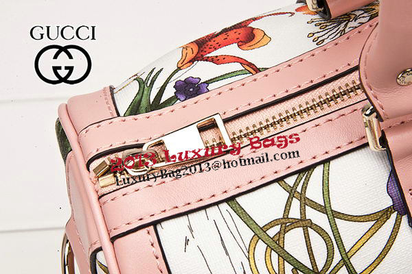 Gucci 247205 Pink Vintage Flora Leather Boston Bag