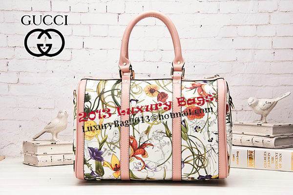 Gucci 247205 Pink Vintage Flora Leather Boston Bag