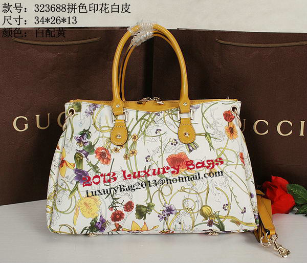 Gucci Flora Leather Medium Top Handle Bag 323688 Yellow