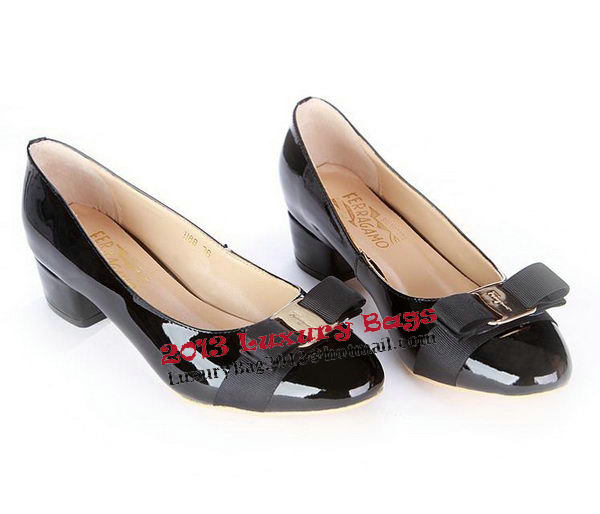 Salvatore Ferragamo Patent Leather Bow Pump FL0450 Black