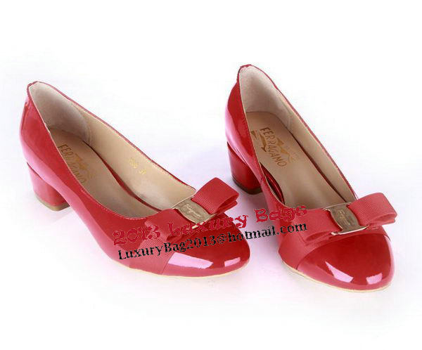 Salvatore Ferragamo Patent Leather Bow Pump FL0450 Red