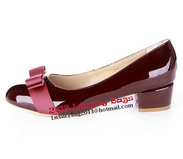 Salvatore Ferragamo Patent Leather Bow Pump FL0450 Wine