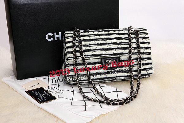 Chanel 2.55 Series Flap Bags Black Jersey and Lambskin CHA1112 Silver