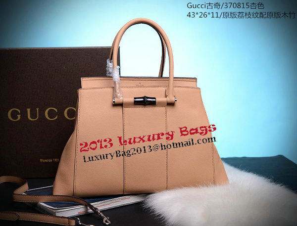 Gucci Lady Bamboo Leather Top Handle Bag 370815 Apricot