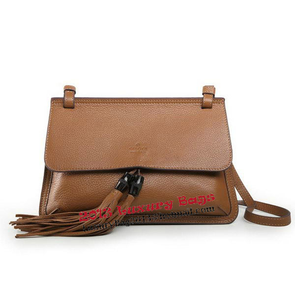 Gucci Bamboo Daily Leather Flap Shoulder Bag 370826 Brown