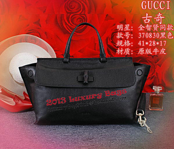 Gucci Bamboo Daily Leather Top Handle Bag 370830 Black