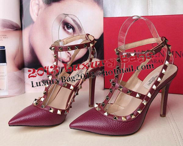 Valentino Litchi Leather Rivet 100mm Sandal VT263YZM Burgundy