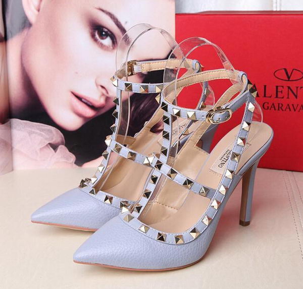 Valentino Litchi Leather Rivet 100mm Sandal VT263YZM SkyBlue