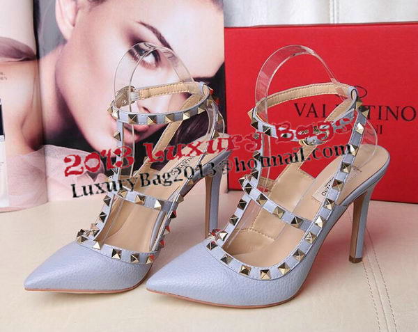 Valentino Litchi Leather Rivet 100mm Sandal VT263YZM SkyBlue