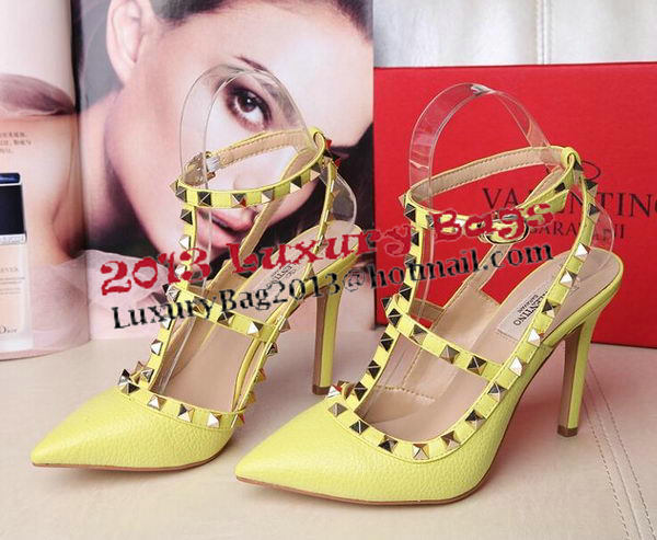 Valentino Litchi Leather Rivet 100mm Sandal VT263YZM Yellow