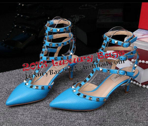 Valentino Litchi Leather Rivet 65mm Sandal VT246YZM Blue