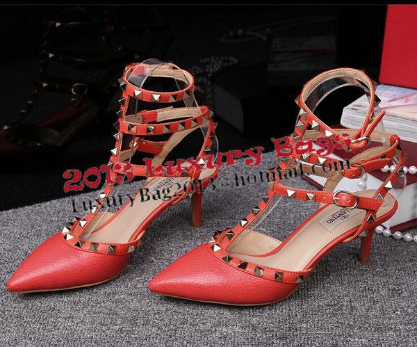 Valentino Litchi Leather Rivet 65mm Sandal VT246YZM Orange