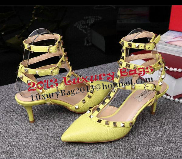 Valentino Litchi Leather Rivet 65mm Sandal VT246YZM Yellow