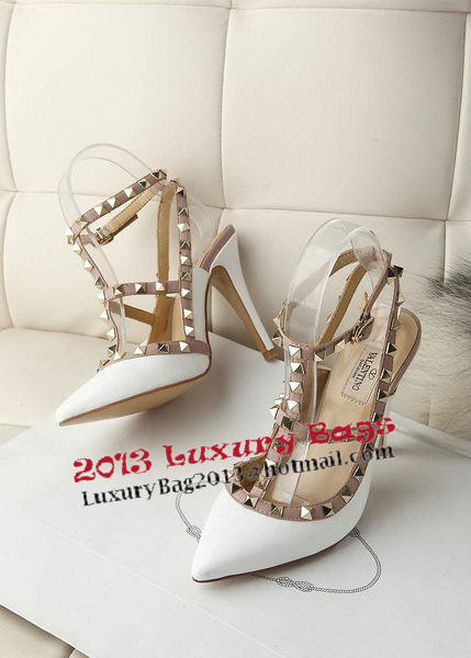 Valentino Patent Leather Rivet 100mm Sandal VT270YZM White