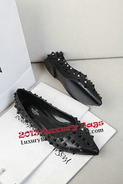 Valentino Patent Leather Rivet Flat VT289YZM Black