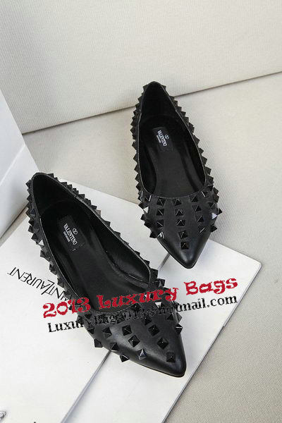 Valentino Patent Leather Rivet Flat VT289YZM Black