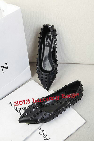 Valentino Patent Leather Rivet Flat VT289YZM Black