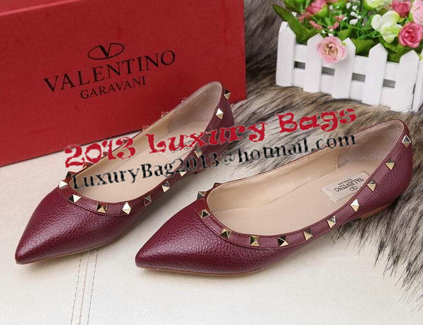 Valentino Sheepskin Leather Rivet Flat VT213YZM Burgundy