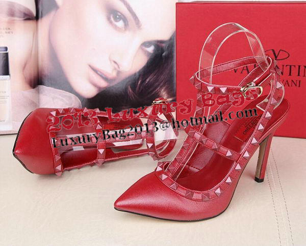 Valentino Smooth Leather Rivet 100mm Sandal VT258YZM Red