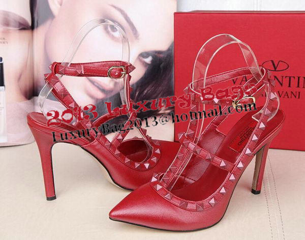 Valentino Smooth Leather Rivet 100mm Sandal VT258YZM Red