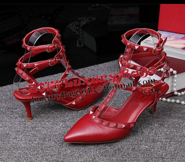 Valentino Smooth Leather Rivet 65mm Sandal VT253YZM Red