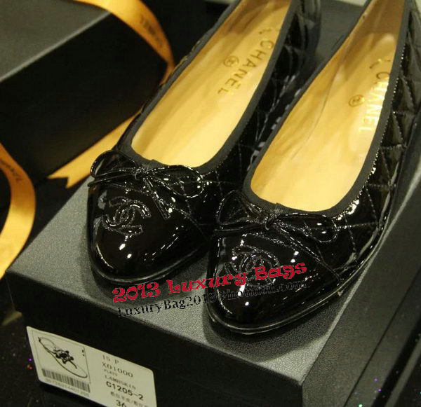 Chanel Patent Leather Ballerina Flat CH1073 Black