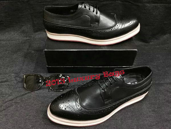 Prada Men Casual Shoes Calfskin Leather PD377 Black