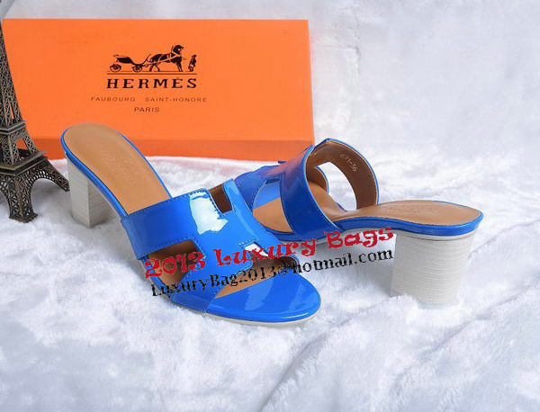 Hermes Sandals Patent Leather HO0438 Blue